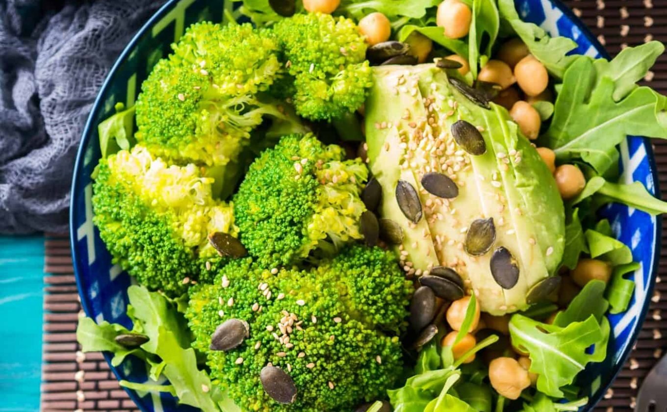 Green plant based salad with broccoli and avocado