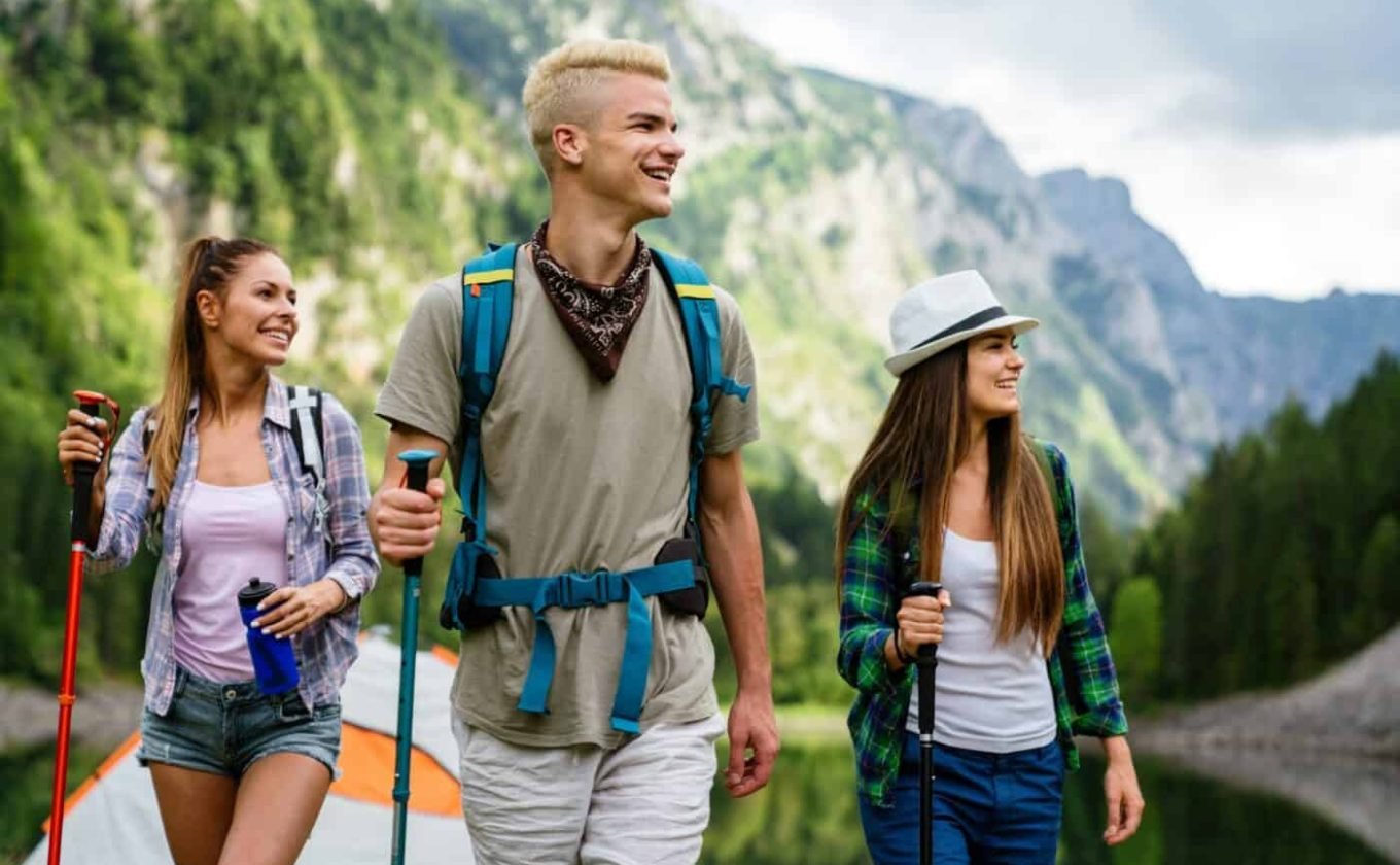 Hiking camping backpacker outdoor journey travel trekking concept